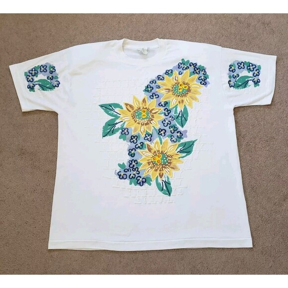 Vintage Brush Works Hand Painted Embossed Stones Women's T-Shirt One Size - Picture 1 of 11